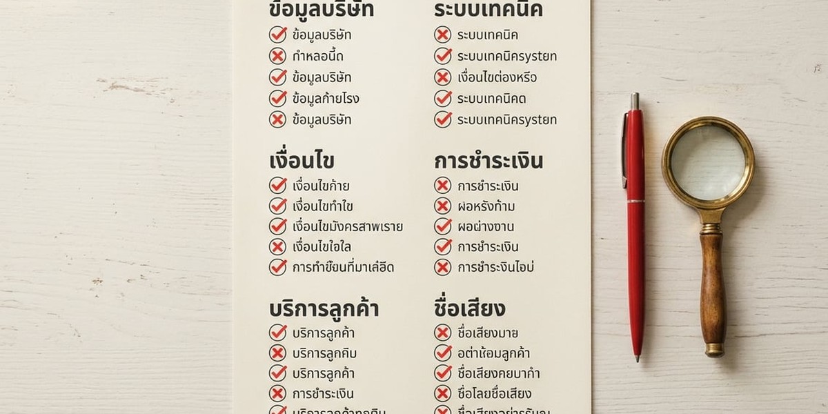 แผ่นเช็คลิสต์กระดาษสีขาวพร้อมปากกาสีแดงและเครื่องหมายถูกและกากบาท
